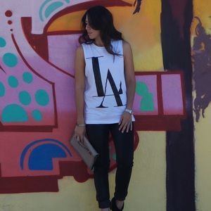 LA White & Black Sleeveless White Top by FRZ